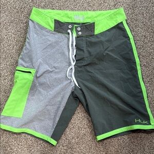 Huk Men's Green and Gray Swim Shorts sz 32